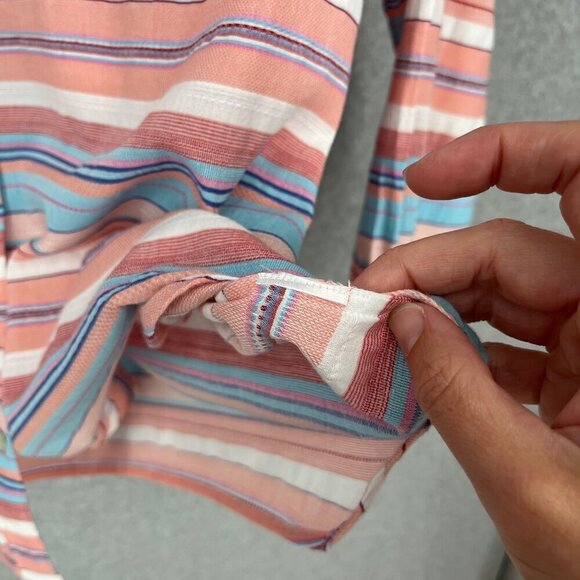 Talbots Classic Casual Button Up Shirt Size XL Sunset Stripe Serape Pink Blue - Picture 7 of 11